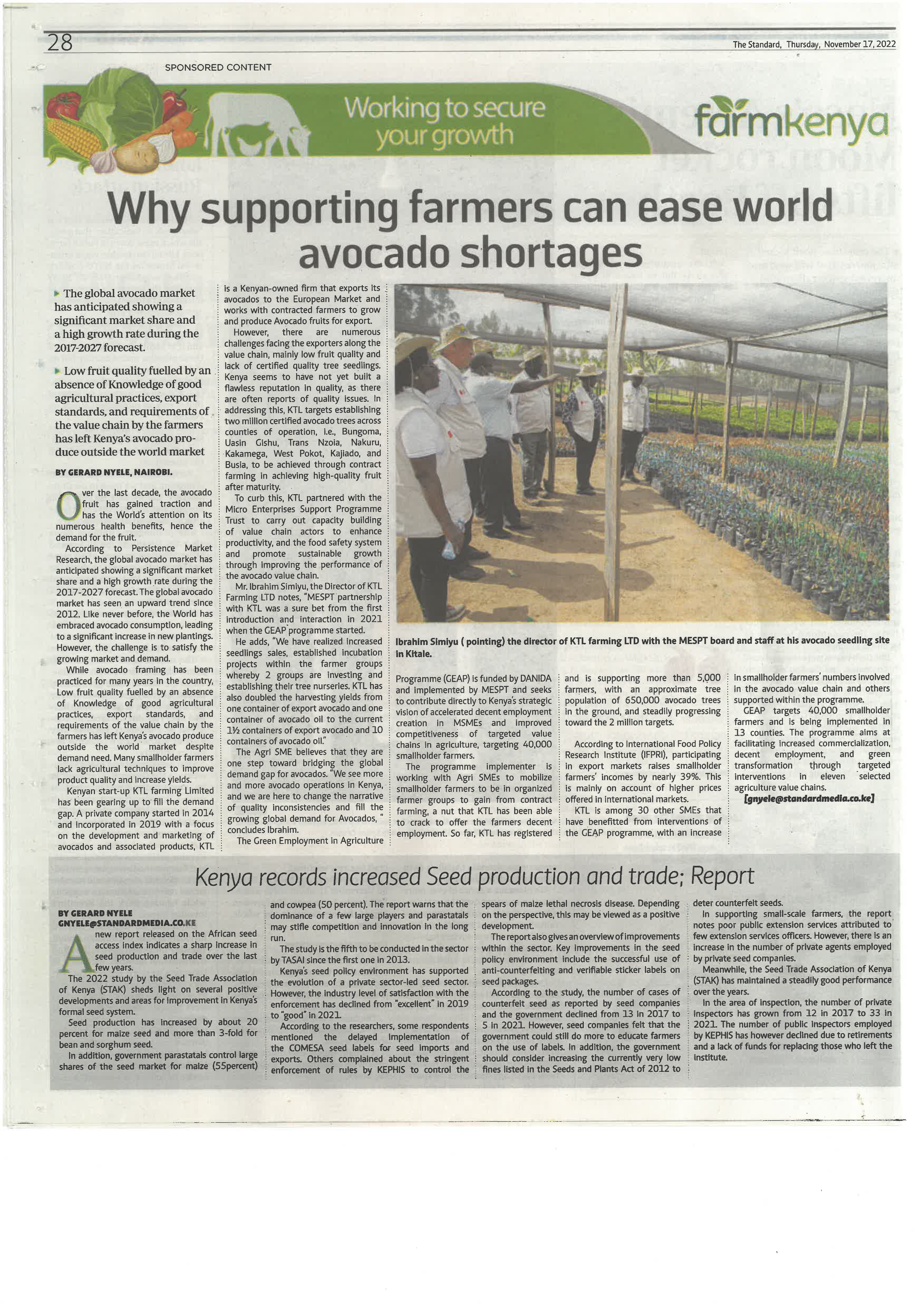 KTL FARMING LTD NEWSPAPER STORY