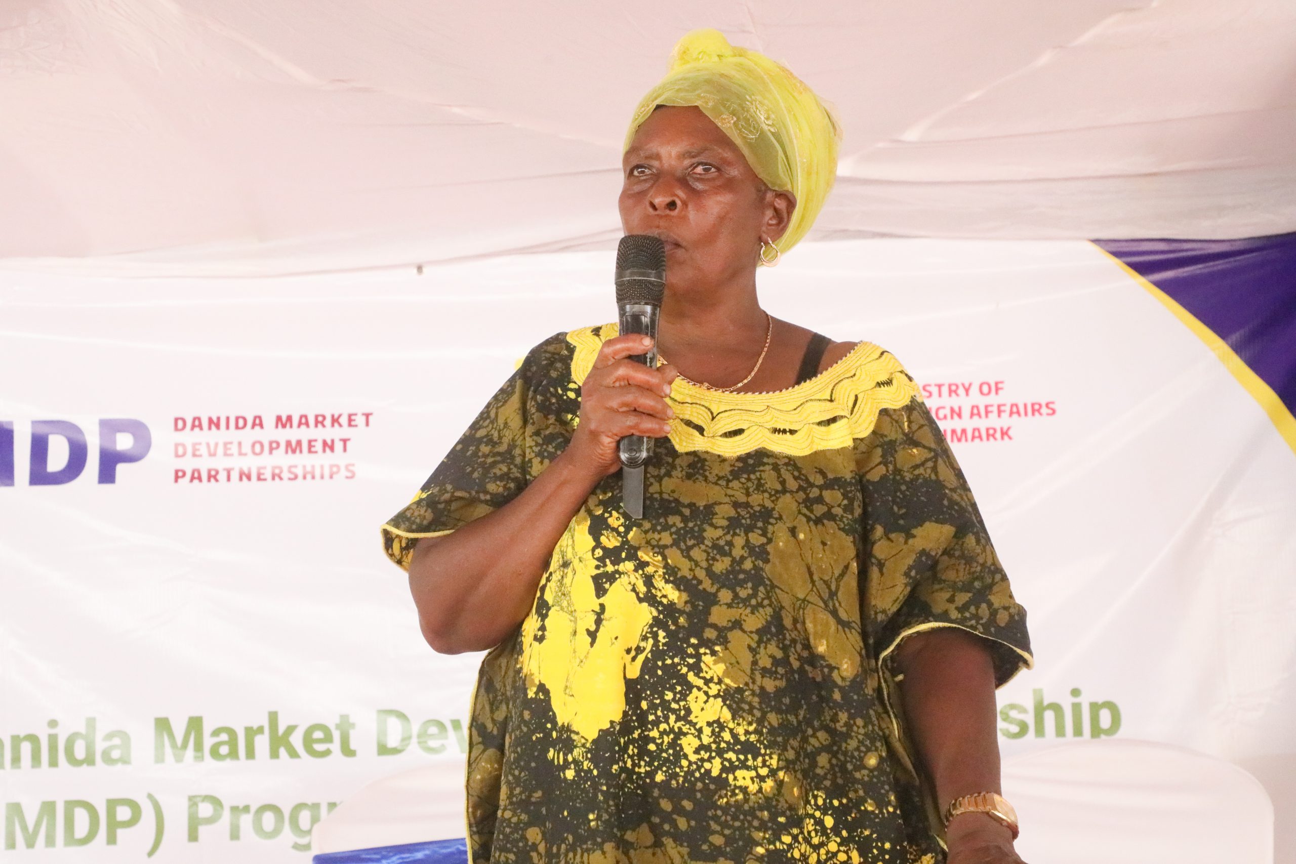 Rose Dawa sharing the programme’s impact on her farming.