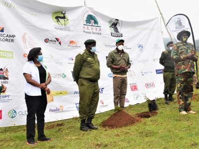 R-L: Anne Kamanu- KENVO Project Officer, Ms. Nancy Ogonje- EAWLS Executive Director, Mr. Paul Karanja- Kiambu Ecosystem Conservator, Hon. Davidi Kuria- Kiambu County CEC Water, Environment, Energy & Natural Resources, Dr. Clement Ng’oriare’ng- Head, Drylands Forestry, and conservator of Forests in Kiambu.